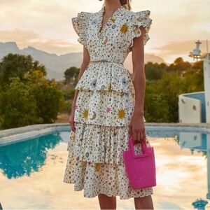 CELIA B Delfina sun moon celestial midi ruffle tiered dress